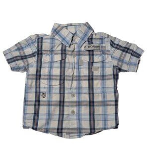 Columbia PFG Fishing Shirt Boys 2T Short Sleeve Plaid Lightweight 100% Cotton